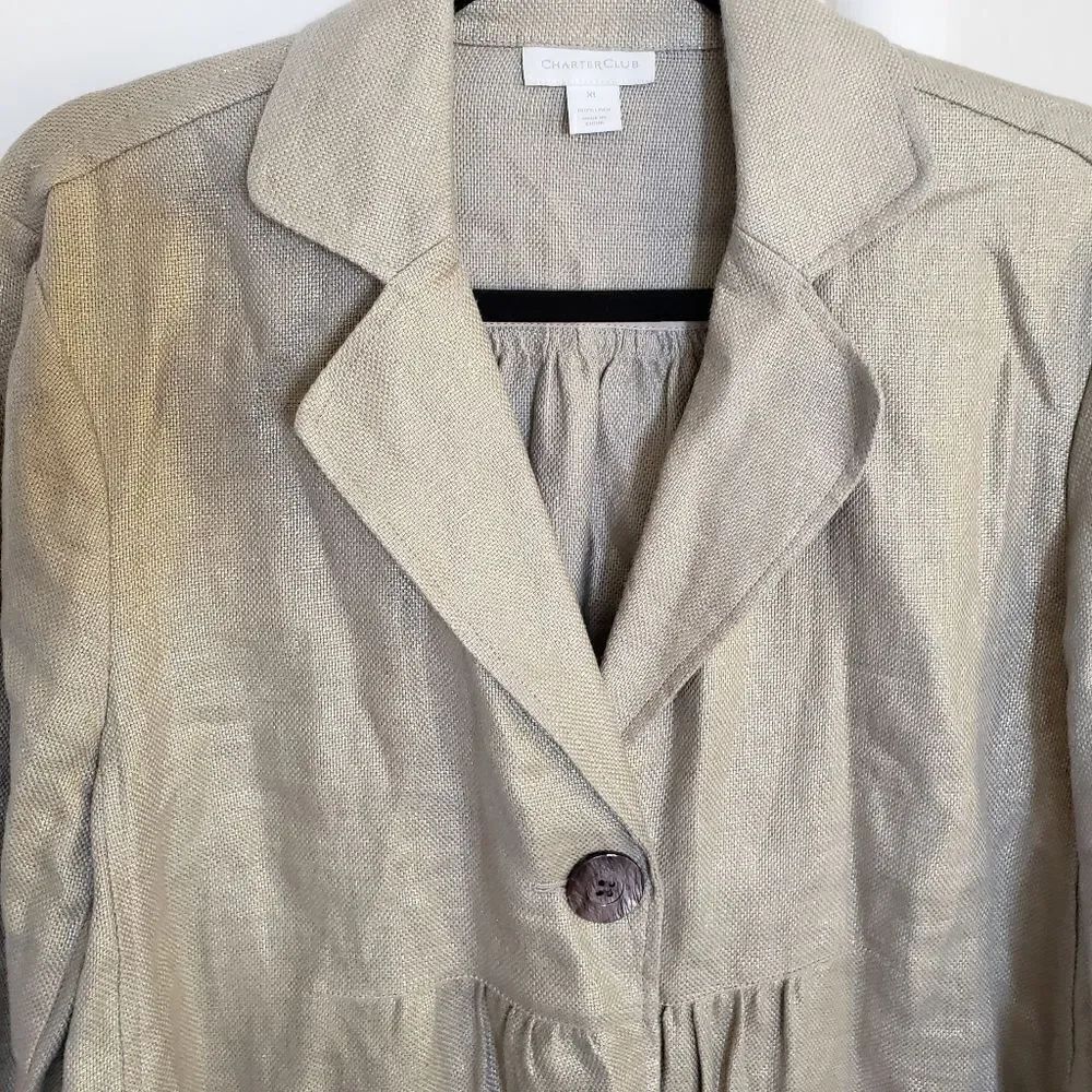Charter Club Single Button Front Closure 100% Linen Jacket Size XL - Picture 4 of 7